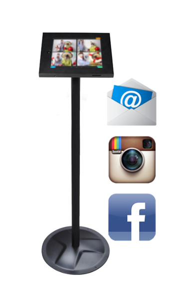 Kiosk for sharing photo booth pictures on Facebook, Instagram, and by Email.