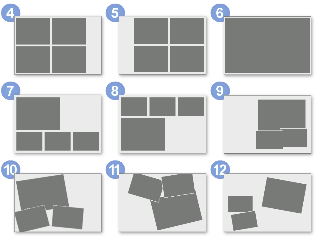 Photo booth print layouts in various sizes.