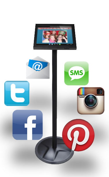 Kiosk for sharing photo booth pictures on Facebook, Twitter, Pinterest, and by Email.