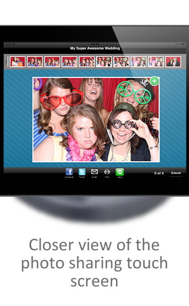 Close up view of sharing photo booth pictures on social media app