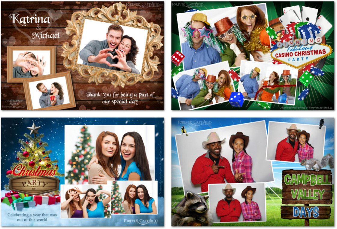 Postcard style photo booth prints that are custom designed for our clients.
