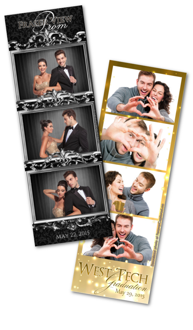 Graduation or prom party sample photo booth strips.