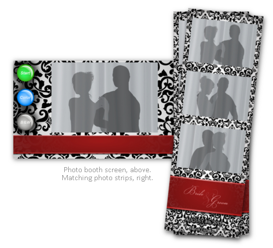 Damask black, white, & red photo booth themed rental.