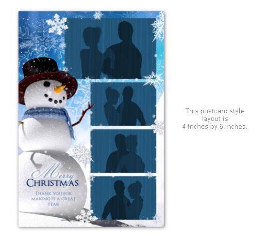 Christmas party photo booth layout with snowman