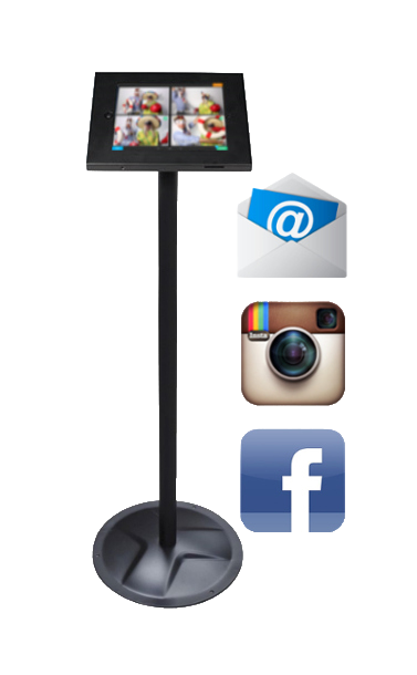 Photo sharing kiosk to share photo booth pictures on Facebook, Instagram, and by email.